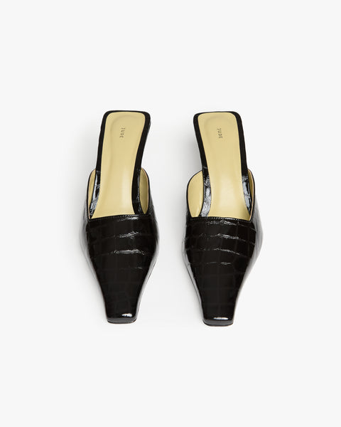 Iris Mule in Black Croc Embossed Leather