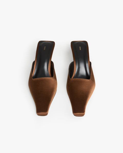 Iris Mule in Brown Silk Satin