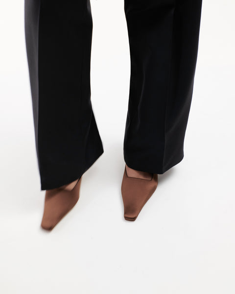 Iris Mule in Brown Silk Satin