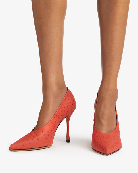 Kiss Pump Blood Orange Ostrich Embossed Leather