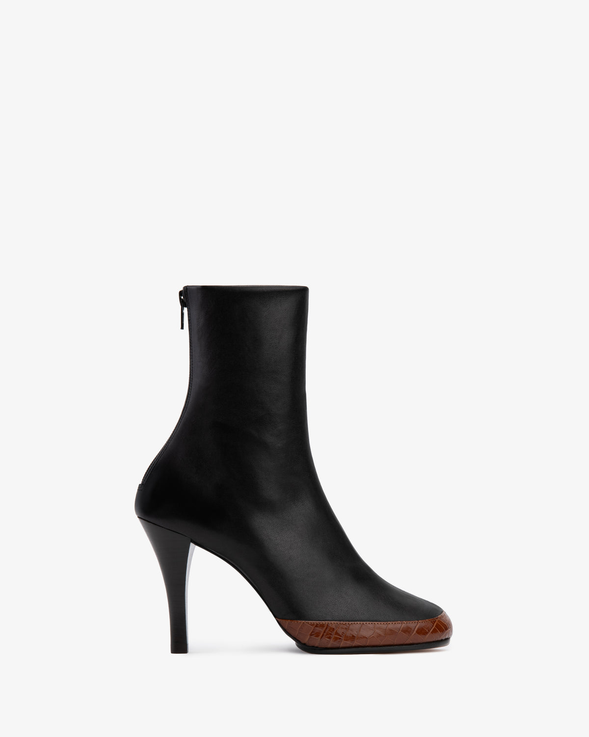 Luna Ankle Boot Black Stretch and Tan Croc Embossed Leather