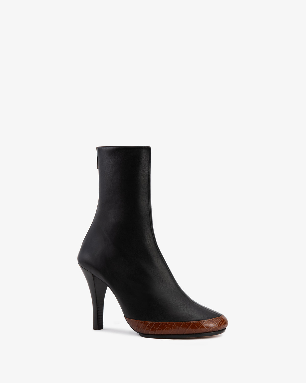 Luna Ankle Boot Black Stretch and Tan Croc Embossed Leather