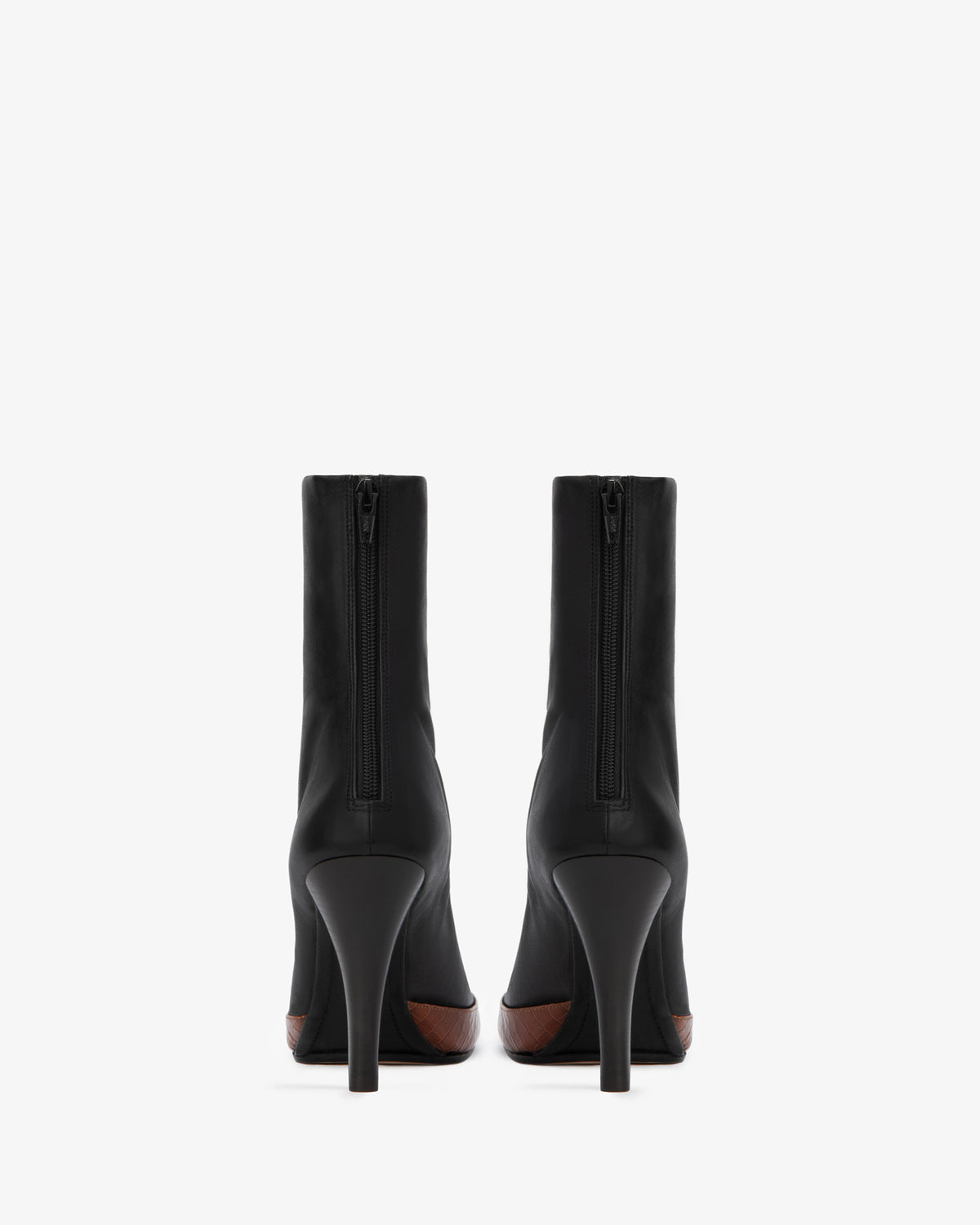 Luna Ankle Boot Black Stretch and Tan Croc Embossed Leather