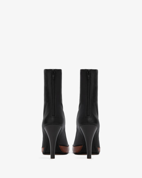 Luna Ankle Boot Black Stretch and Tan Croc Embossed Leather