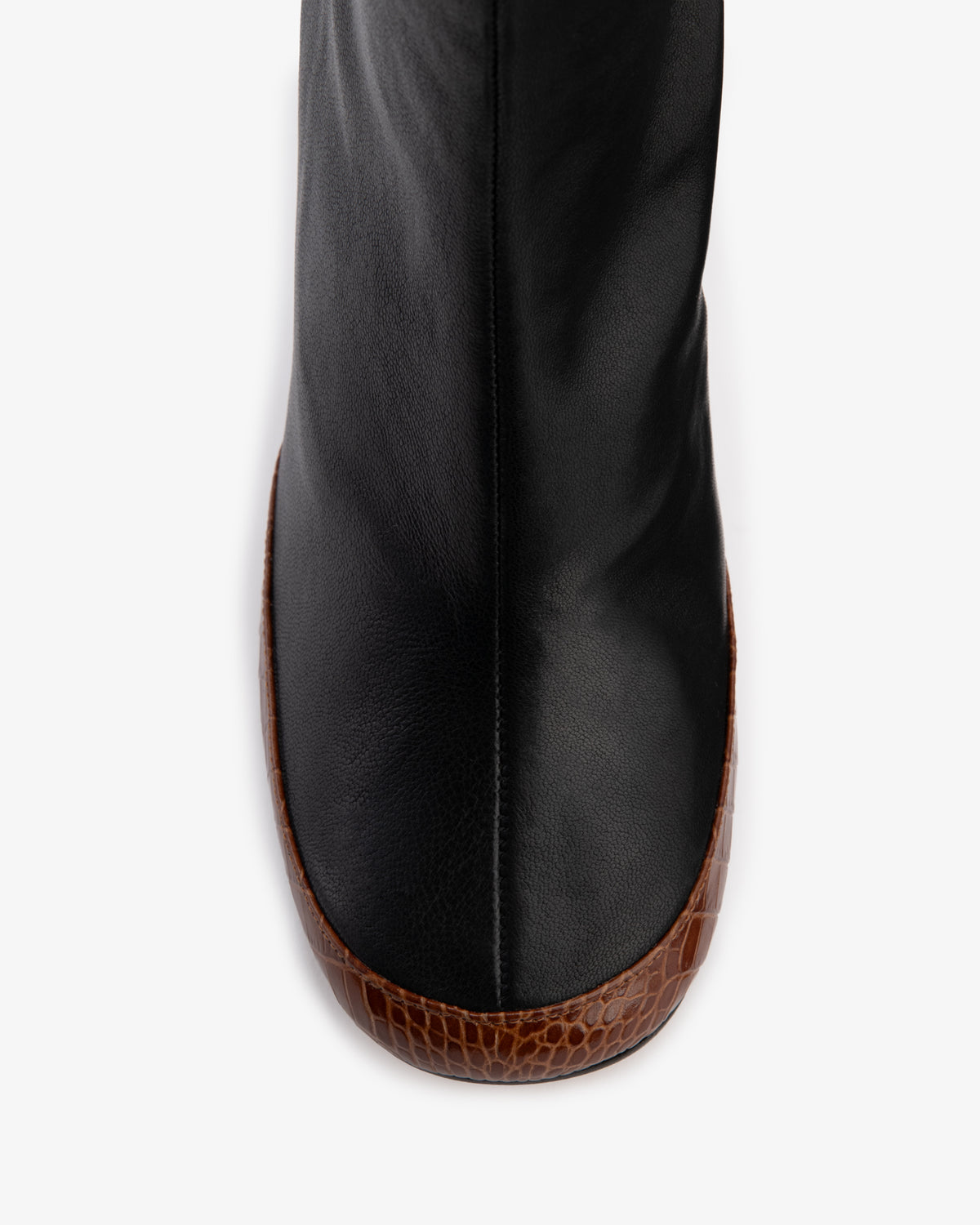 Luna Ankle Boot Black Stretch and Tan Croc Embossed Leather