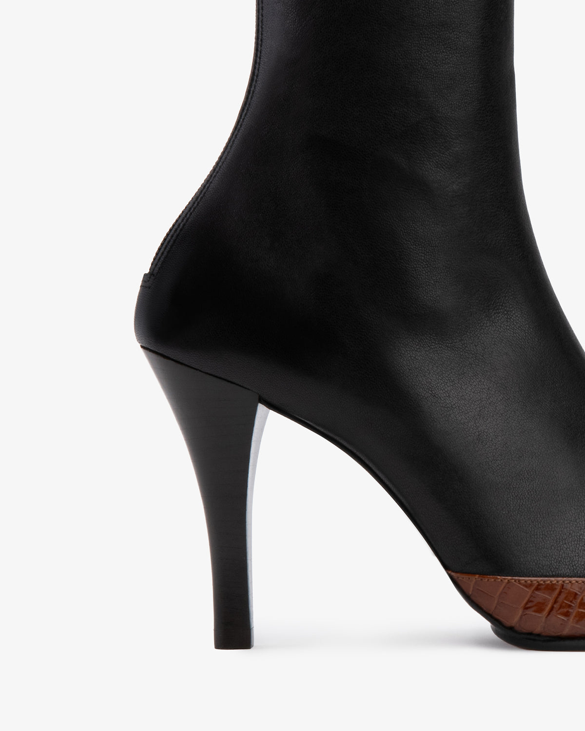 Luna Ankle Boot Black Stretch and Tan Croc Embossed Leather