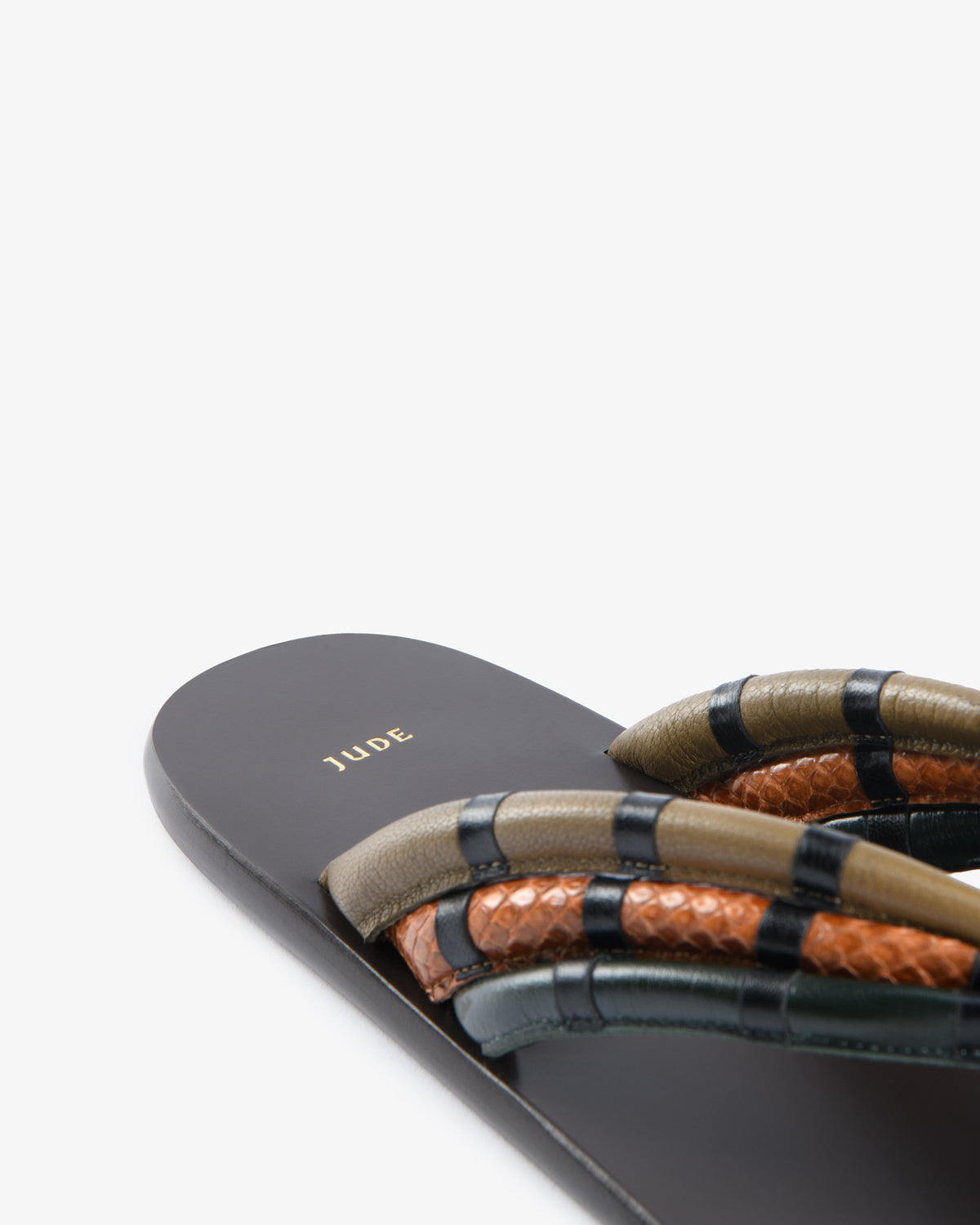 Path Flat Tan Python and Green Leather