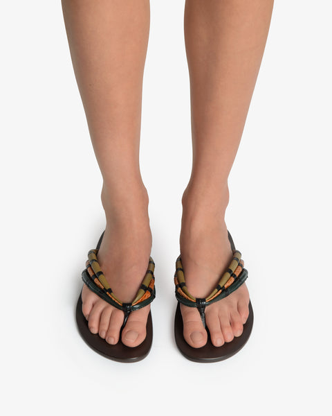Path Flat Tan Python and Green Leather
