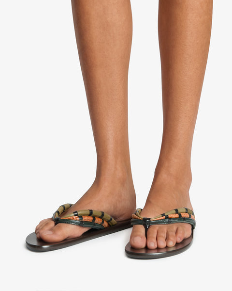 Path Flat Tan Python and Green Leather