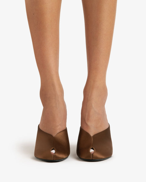Paw Mule in Brown Silk Satin