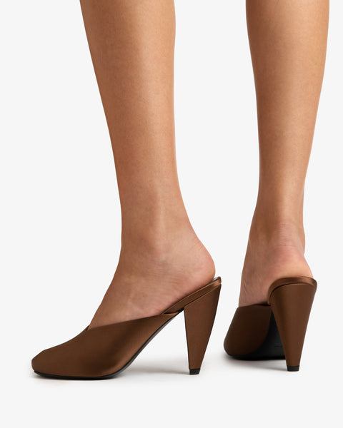 Paw Mule in Brown Silk Satin