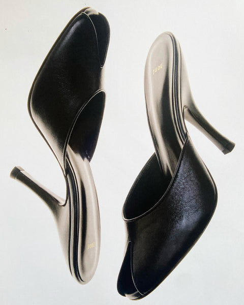 Date Mule in Black Creased Leather
