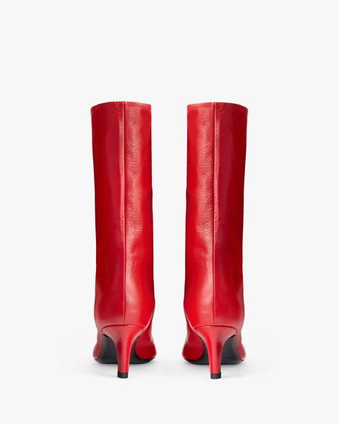 Cave Mid Calf Boot in Red Creased Leather