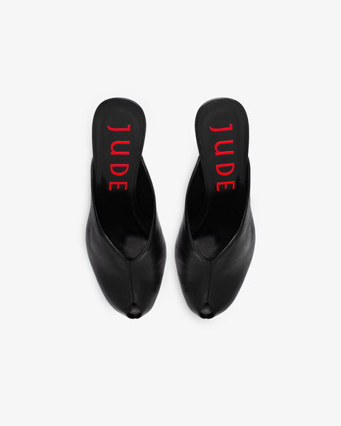 Paw Mule in Black Creased Leather