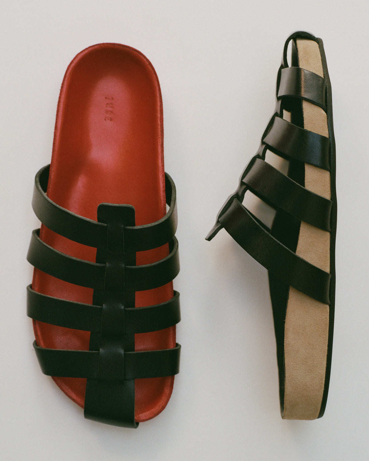Dusty Flat Black Leather and Red Suede