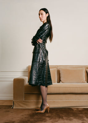 fame pump in brown croc embossed leather - Second Image