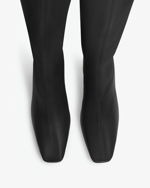 memo knee boot in black stretch leather