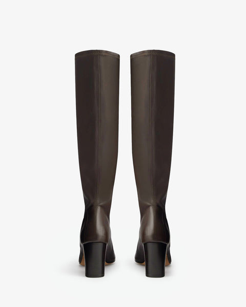 memo knee boot in brown stretch leather