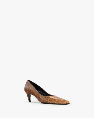 Blade Pump in Brown Croc Embossed Leather - Second Image