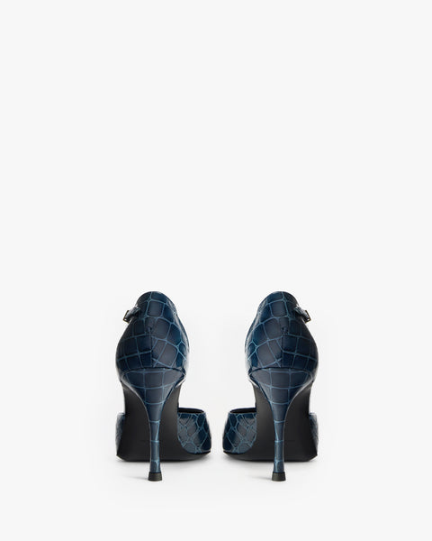 Court Pump in Ink Croc Embossed Leather