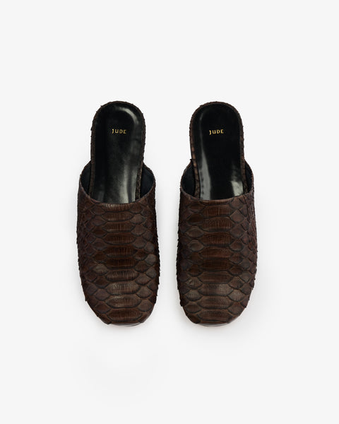Floor Slide in Dark Brown Python Leather