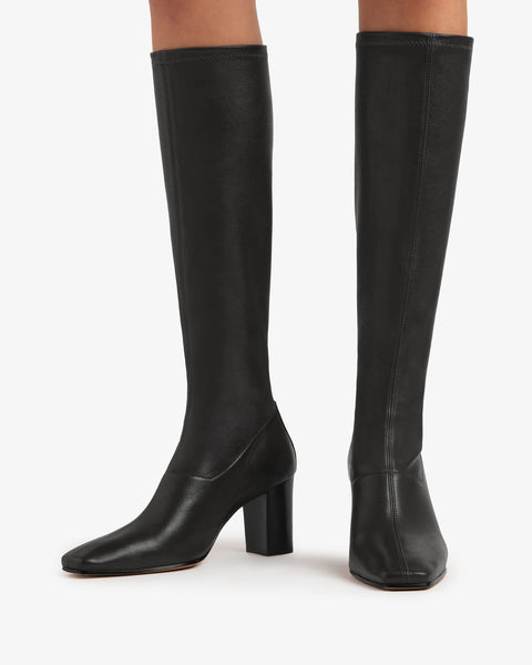memo knee boot in black stretch leather