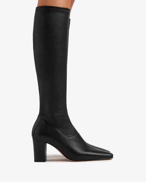 memo knee boot in black stretch leather