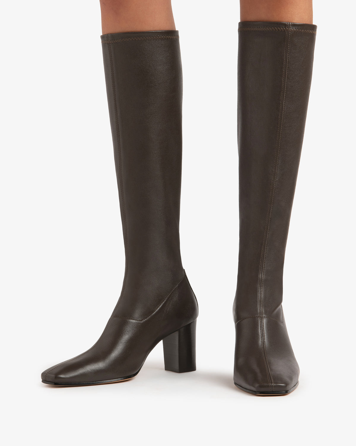 memo knee boot in brown stretch leather
